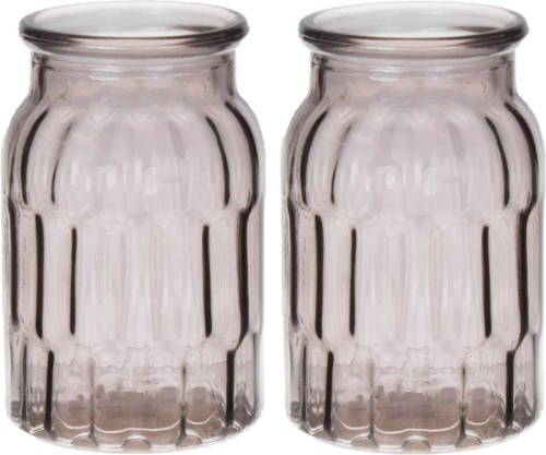 Bellatio Design Bloemenvaas klein - 2x - grijs - transparant glas - D10 x H16 cm - Vazen