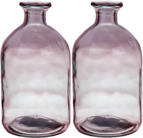 Bellatio Design Bloemenvaas - 2x - paars - transparant gerecycled glas - D11 x H21 cm - Vazen
