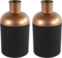 Countryfield Bloemen/deco vaas - 2x - zwart/koper - glas - luxe fles vorm - D17 x H31 cm - Vazen