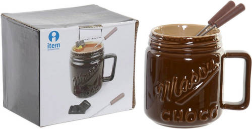 Chocolade Fondue DKD Home Decor Porselein Bruin Staal Roestvrij staal