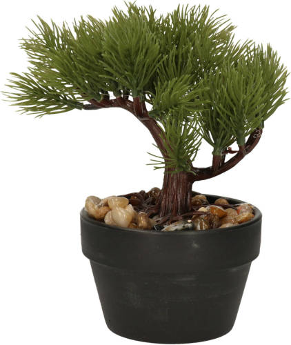 H&S Collection Kunstplant bonsai boompje in pot - Japans decoratie - 19 cm - Type Needle - Kunstplanten