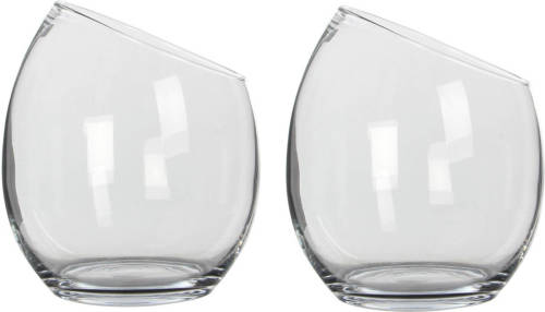 Mica Decorations Schuine schaal/vaas Kathi - 2x - gerecycled glas - helder transparant - D18 x H20 - Vazen