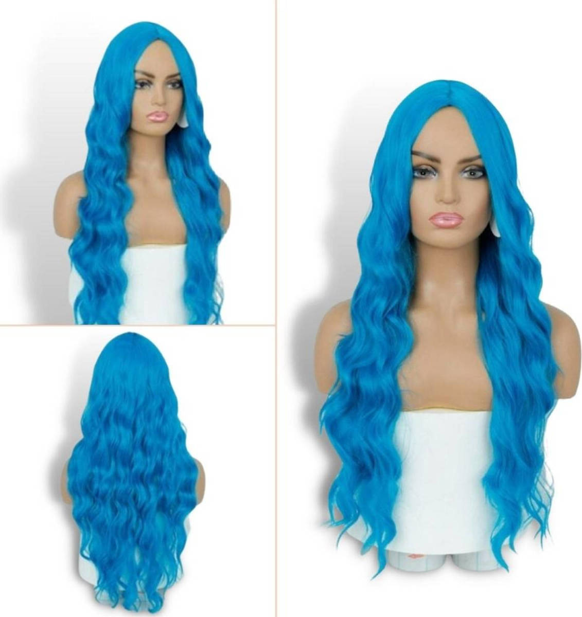 Homezie Pruik - Blauw - Lang golvend haar - Pruiken dames - Pruiken - Wasbaar - Kambaar - Hoge kwaliteit