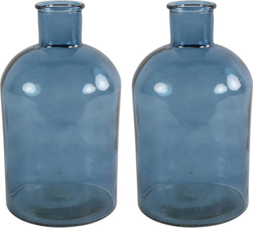 Countryfield Vaas - 2x stuks - zee blauw glas - fles - D17 x H31 cm - Vazen