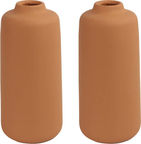 Countryfield 2x stuks bloemenvaas - rood/bruin terracotta - D13 x H28 cm - smalle opening - Vazen