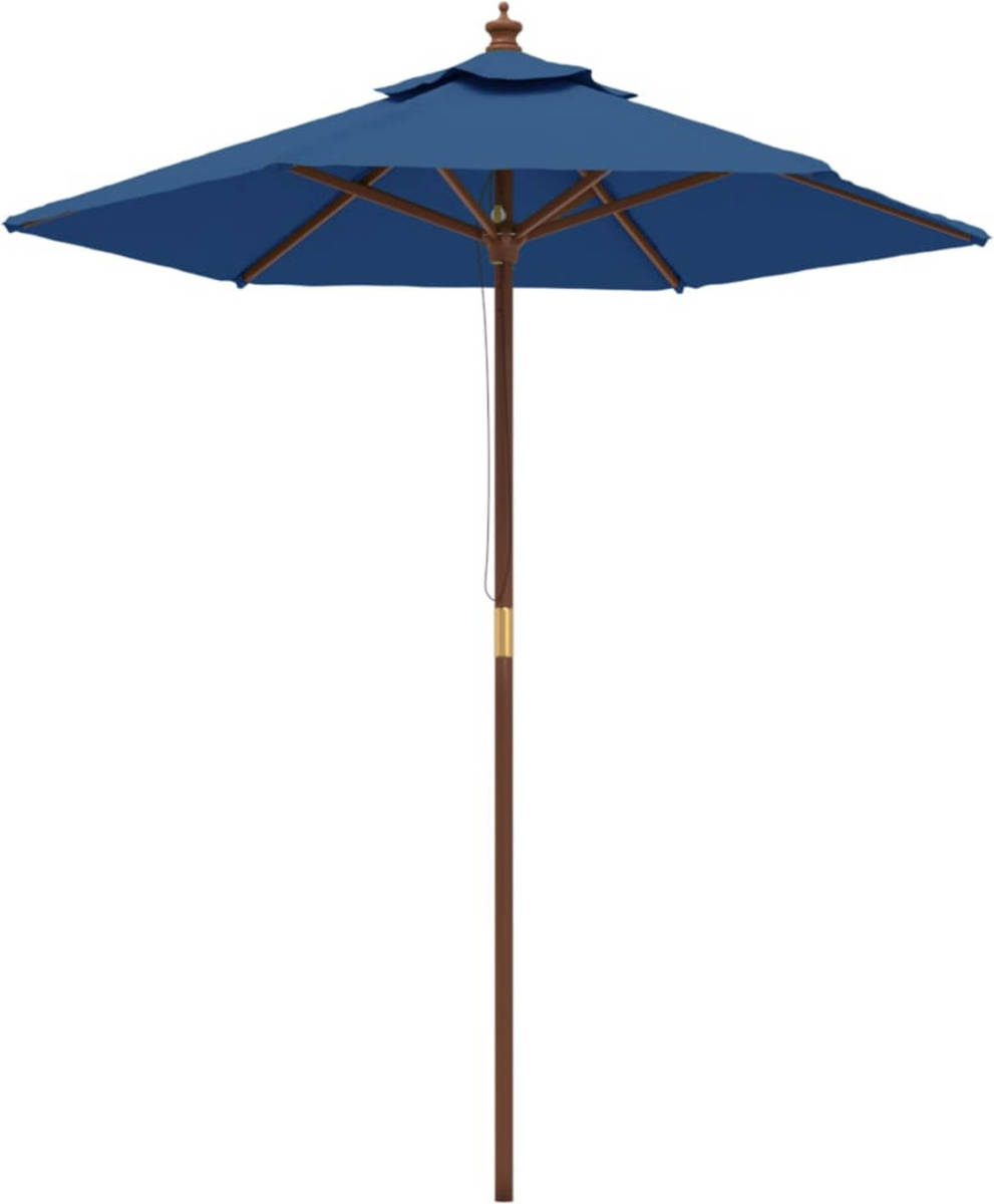 VidaXL Parasol met houten paal 196x231 cm azuurblauw
