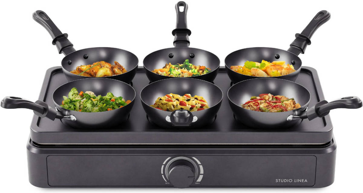 Studio Linea SLWOK30BK Wokset en Gourmetstel - 6 personen - Anti-aanbaklaag