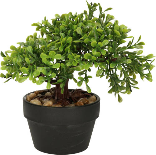 H&S Collection Kunstplant bonsai boompje in pot - Japans decoratie - 19 cm - Type Olive - Kunstplanten