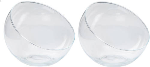 Bela Arte Bolvaas schuine/halve schaal - 2x - transparant gerecycled glas - D16 x H13 - Vazen