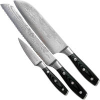 Eden Classic Damast 3-delige Messenset EQ2030-S07 Messenset inclusief Santoku, Officemes en Broodmes, Damaststaal