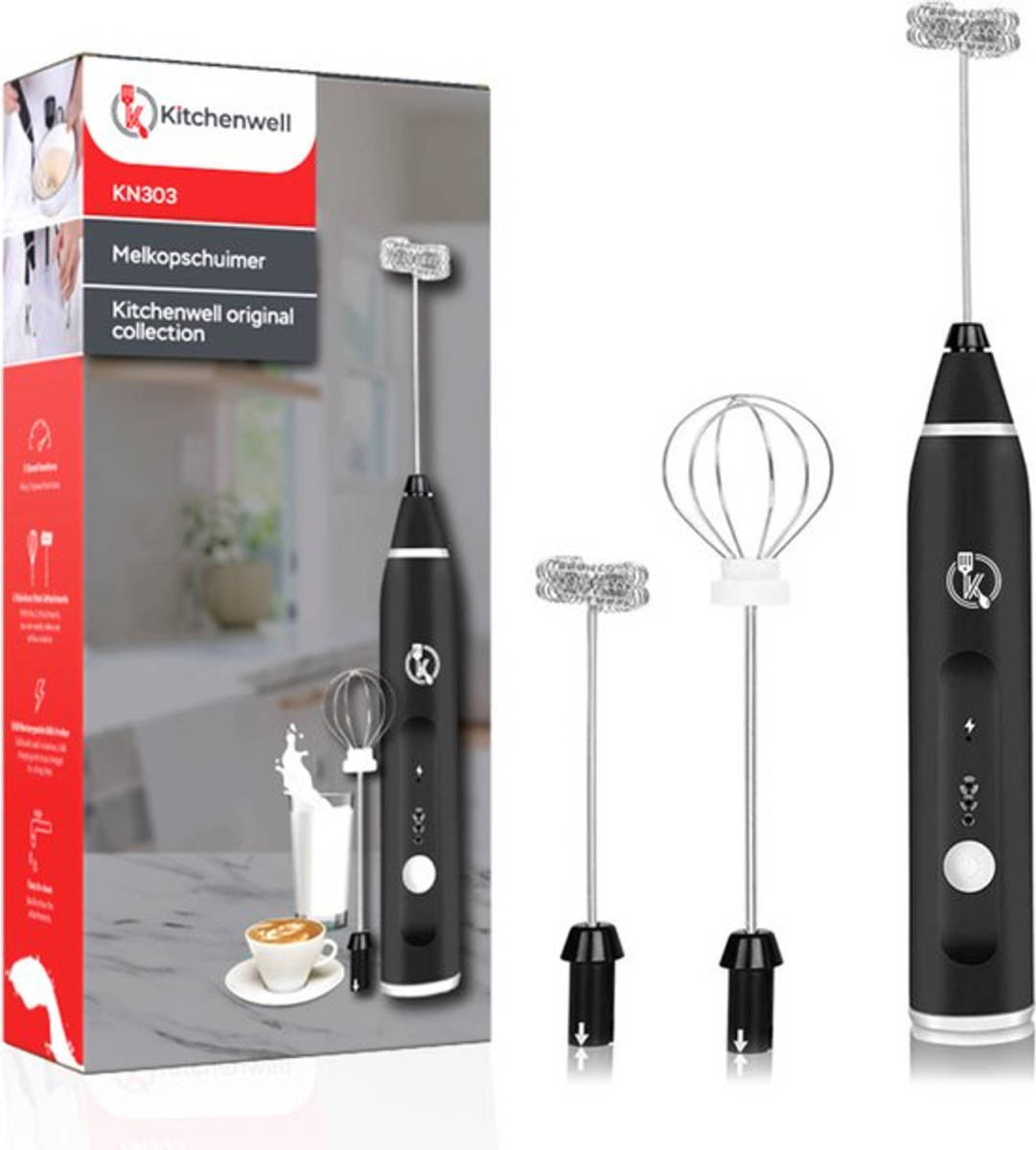 Kitchenwell Elektrische Melkopschuimer - Melkopschuimer handmatig - 3 snelheden