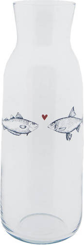 Clayre & Eef Karaf Ø 9x25 cm / 1000 ml Transparant Glas Vissen Waterkan Waterkaraf Transparant Waterkan Waterkaraf