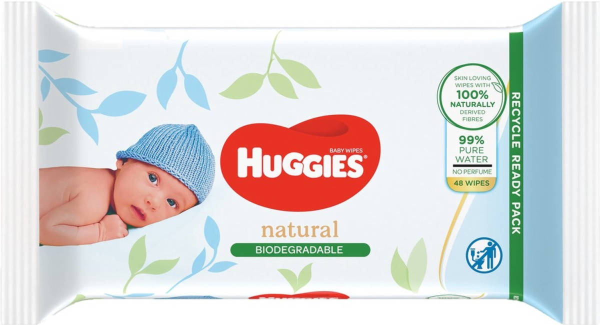 Huggies - Natural Biologisch afbreekbaar - Billendoekjes - 48 babydoekjes - 1 x 48