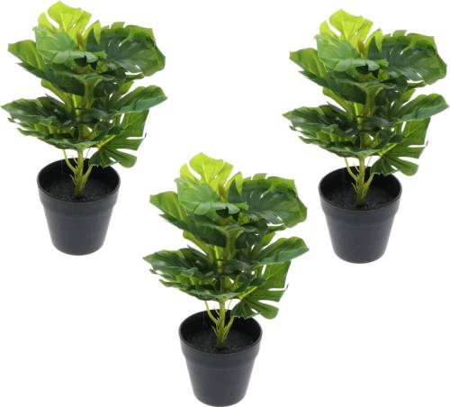 GreenDream set van 3 mini Monstera - Gatenplant - Kunstplanten 30 cm