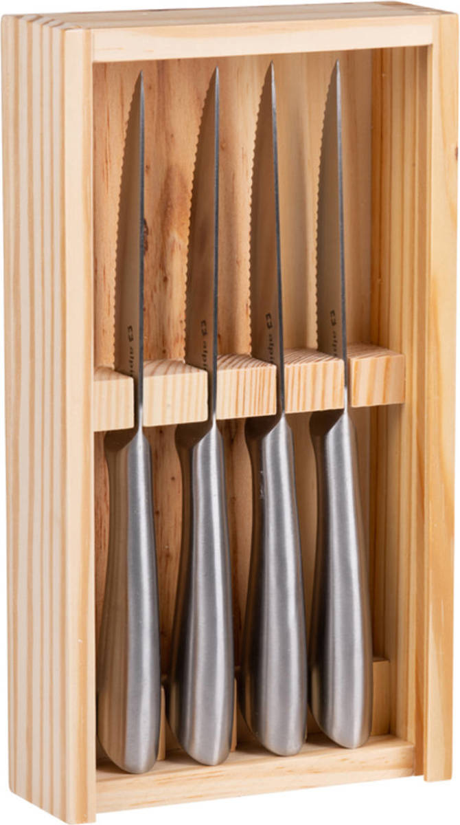 Alpina Steakmessen in houten doos - RVS - In Bewaardoos - Steakmes 22,5 CM - RVS