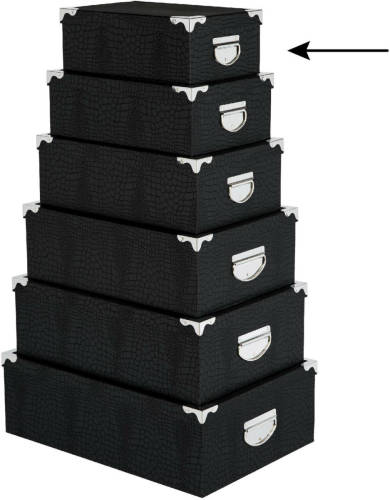 5five Opbergdoos/box - zwart - L28 x B19.5 x H11 cm - Stevig karton - Crocobox - Opbergbox