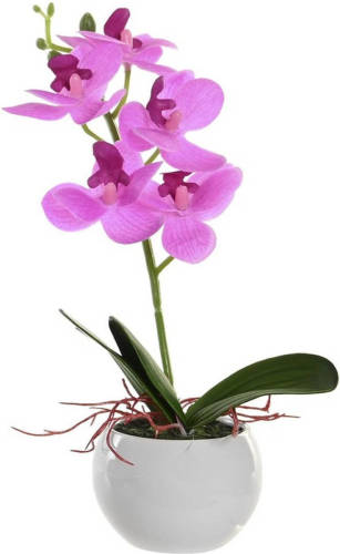 Items Orchidee bloemen kunstplant in witte bloempot - roze bloemen - H29 cm - Kunstplanten