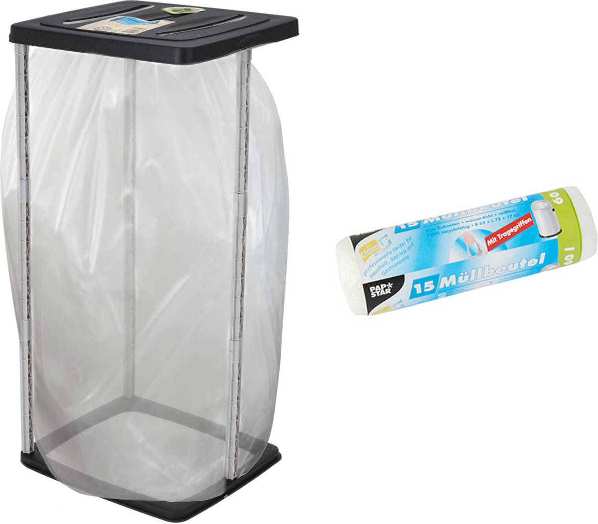 Bathroom Solutions Staande vuilniszakhouder prullenbak zwart 60L incl. 15x vuilniszakken - Prullenbakken