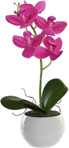 Items Orchidee bloemen kunstplant in witte bloempot - fuchsia roze bloemen - H29 cm - Kunstplanten