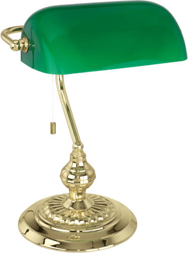 Eglo  Banker - Bureaulamp - Tafellamp - E27 - 39 cm - Geelkoper/Groen