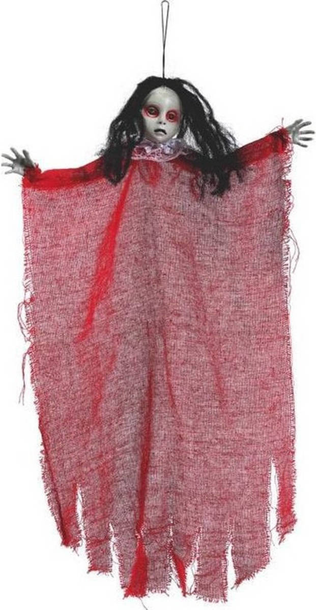 Fiestas Guirca Halloween Horror hangdecoratie spook/geest pop rood 60 cm - Halloween poppen