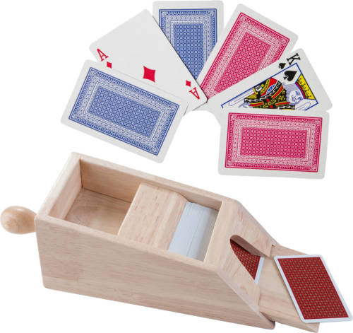 Longfield Games Houten Blackjack kaartgever/slof met handvat 28 x 11,5 x 9,5 cm inclusief 2x sets speelkaarten - Speelkaarthouders