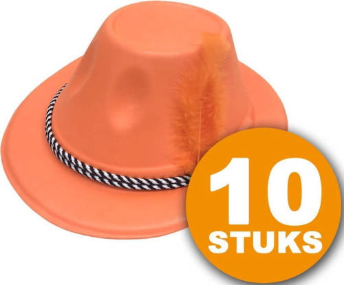Made in Holland Oranje Feesthoed 10 stuks Oranje Hoed met Veer Feestartikelen Oranje Hoofddeksel Feestkleding EK/WK Voetbal