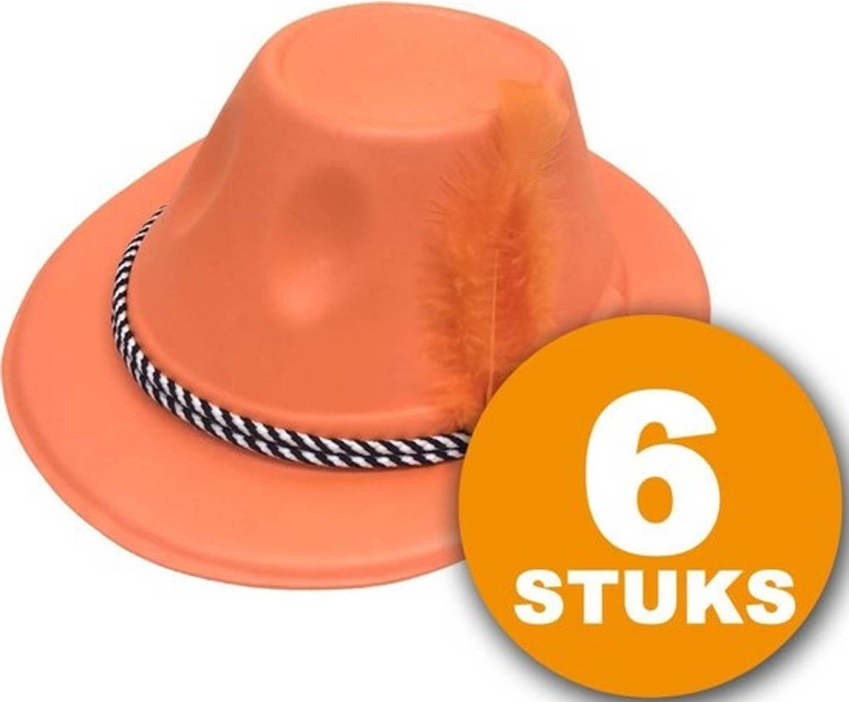 Made in Holland Oranje Feesthoed 6 stuks Oranje Hoed met Veer Feestartikelen Oranje Hoofddeksel Feestkleding EK/WK Voetbal