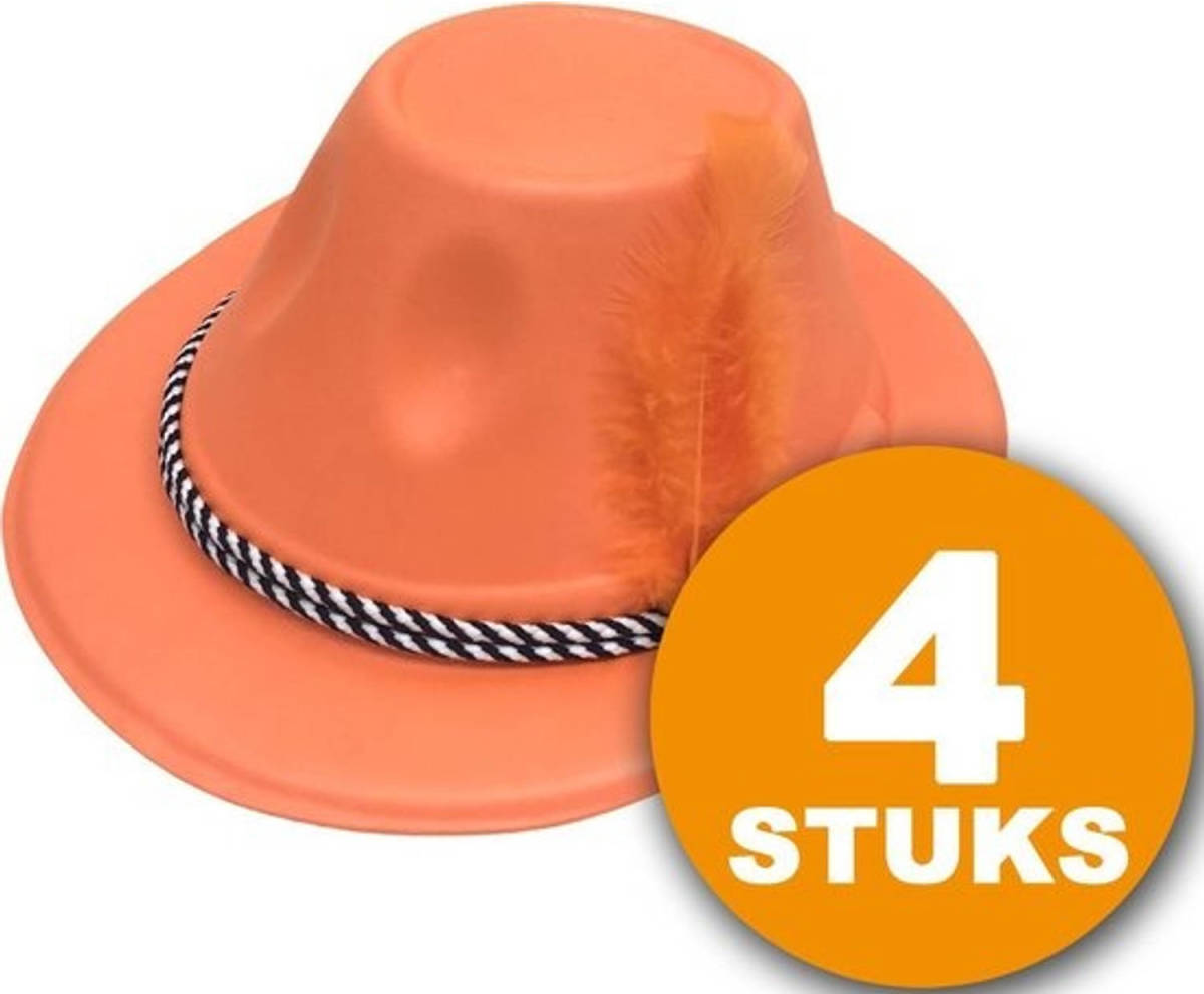 Made in Holland Oranje Feesthoed 4 stuks Oranje Hoed met Veer Feestartikelen Oranje Hoofddeksel Feestkleding EK/WK Voetbal