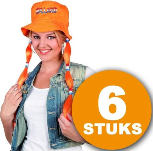 Made in Holland Oranje Feesthoed 6 stuks Oranje Hoed met Vlechten Feestkleding EK/WK Voetbal
