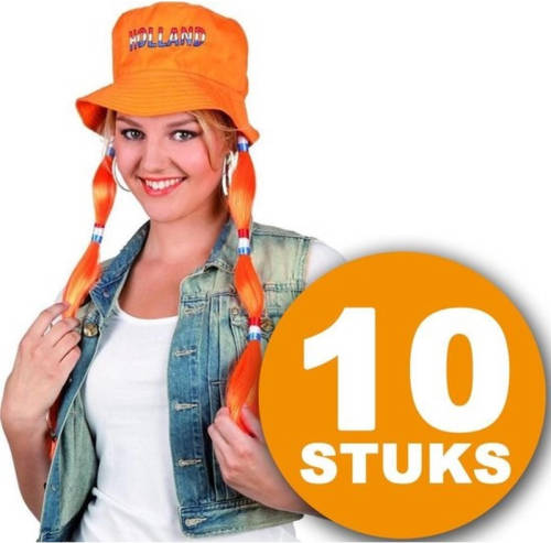 Made in Holland Oranje Feesthoed 10 stuks Oranje Hoed met Vlechten Feestkleding EK/WK Voetbal