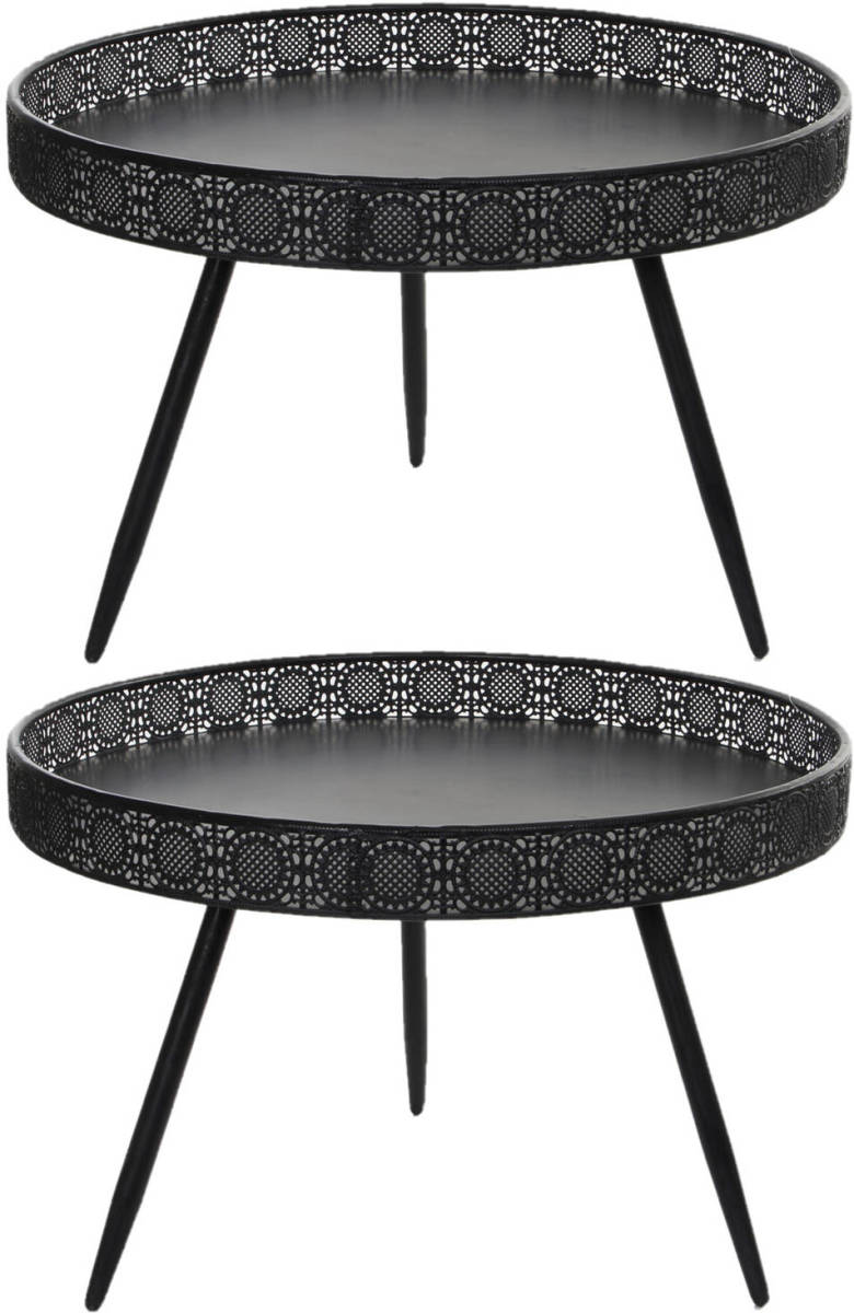 Mica Decorations Set van 2x stuks bijzettafels Lagune rond metaal zwart 70 x 45.5 cm - Bijzettafels