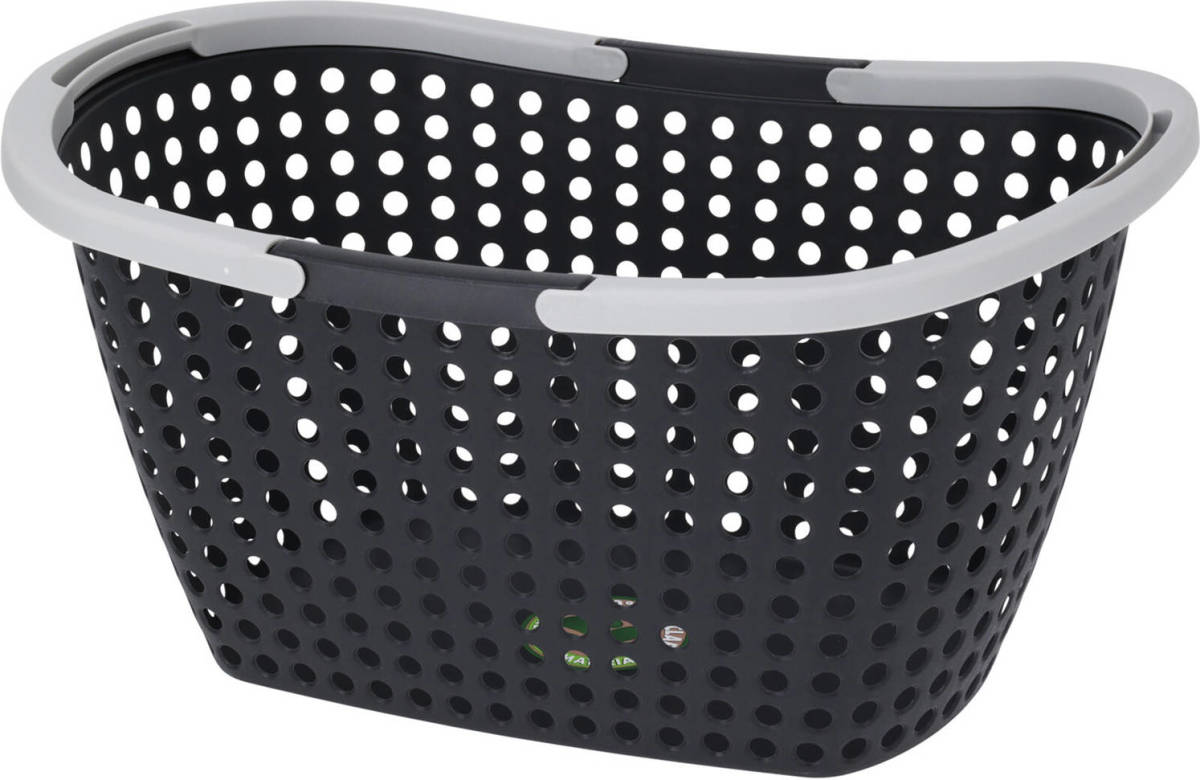 Excellent Houseware Kunststof wasmand met handvatten - zwart - 15 liter - 44 x 32 x 22 cm - Wasmanden