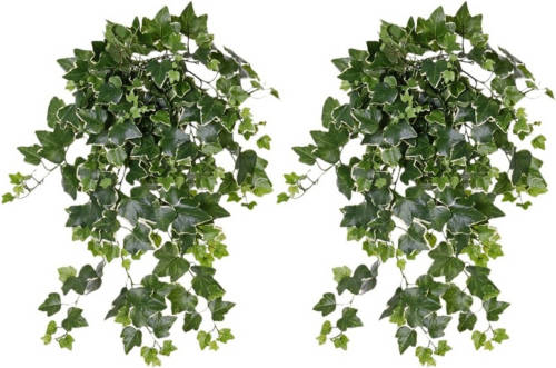 Shoppartners 2x Groene/witte Hedera Helix/klimop kunstplant 65 cm voor buiten - Kunstplanten