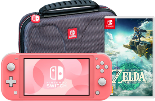 Nintendo Switch Lite Koraal + Zelda: Tears of the Kingdom + Bigben beschermhoes
