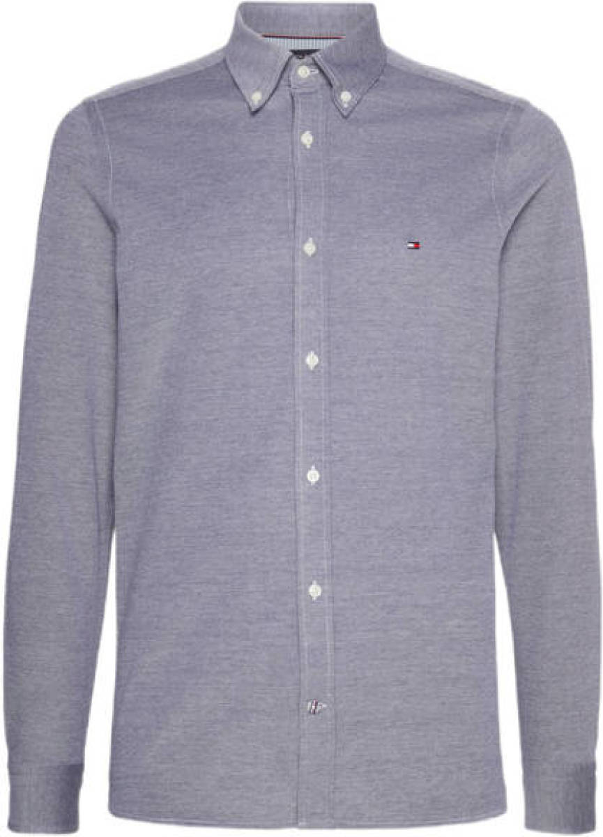 Tommy hilfiger gemêleerd slim fit overhemd 1985 van biologisch katoen carbon navy