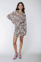 Colourful Rebel gebloemde blousejurk Mette Retro Flower bruin/ ecru
