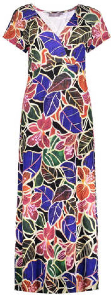 Geisha gebloemde maxi jurk Jane paars/groen/roze