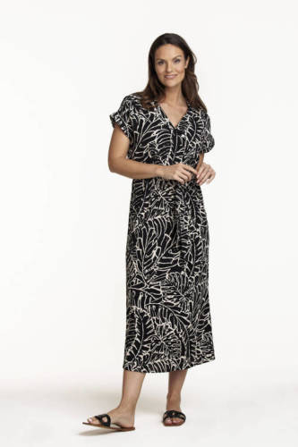 Tramontana jurk met all over print en ceintuur zwart/wit