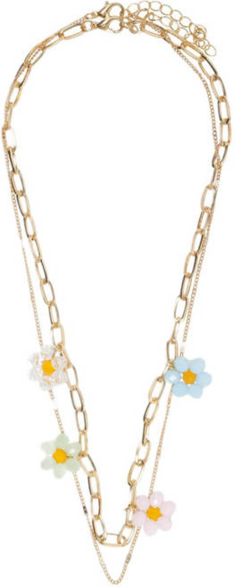 Only gelaagde ketting ONLELISANE met bloemen - set van 2 goudkleurig