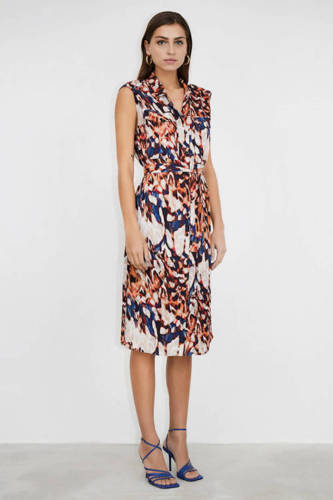 Freebird blousejurk Alexis met all over print en ceintuur roodbruin/ ecru