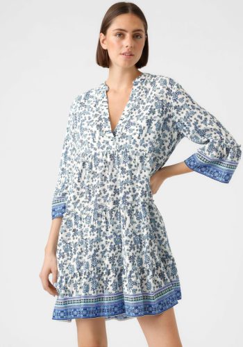 VERO MODA gebloemde jurk VMMILAN blauw/wit