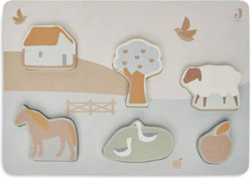 Jollein houten puzzel 28x10x2cm Farm houten legpuzzel 6 stukjes