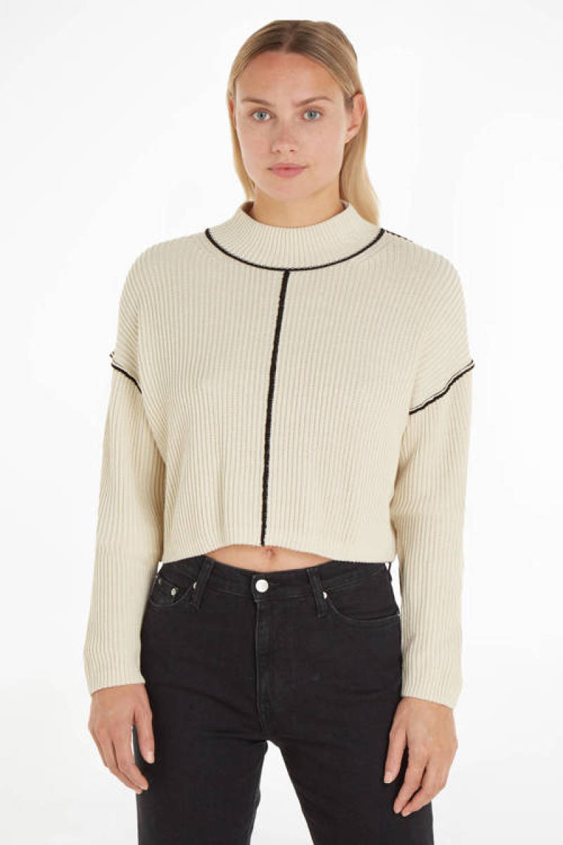 CALVIN KLEIN JEANS trui ecru, zwart