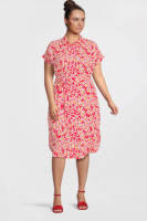 PIECES Curve blousejurk PCNYA met bloemenprint en ceintuur rood/ecru/geel