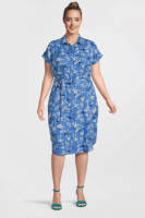PIECES Curve blousejurk PCNYA met bladprint en ceintuur blauw/wit/zwart