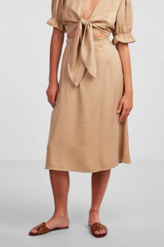 PIECES midi rok PCLORELEI beige