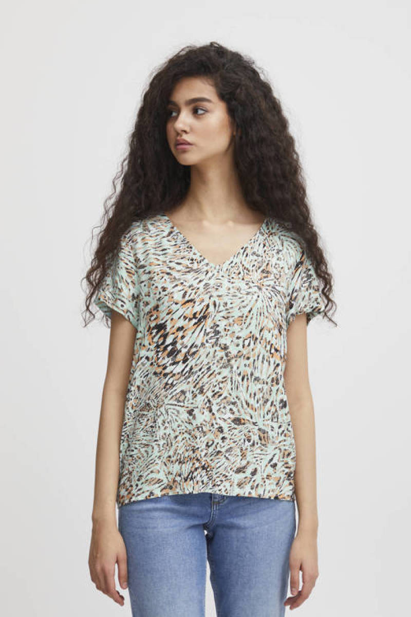 ICHI top IHVERA met all over print mintgroen