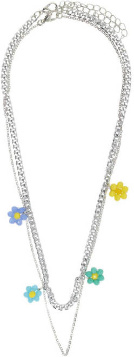 Only gelaagde ketting ONLELISANE met bloemen - set van 2 zilverkleurig
