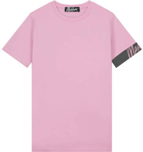 Malelions slim fit T-shirt met contrastbies pink/matt grey